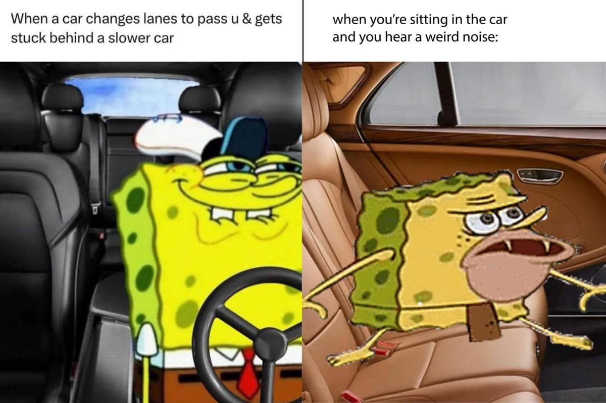 kolase meme SpongeBob tentang mobil 