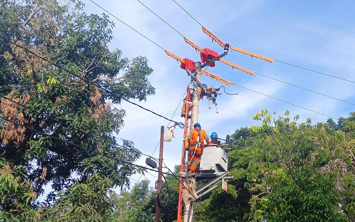 Tim khusus Pekerjaan Dalam Keadaan Bertengangan tengah memelihara jaringan tanpa padam di Kabupaten Bantaeng, Sulawesi Selatan. (Dok. Istimewa)