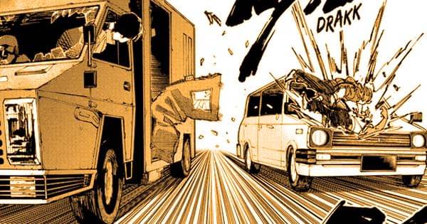 Kindaka melemparkan dirinya bersama Gozu ke mobil Torres - Sakamoto Days