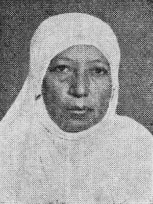 Potret Rangkajo Rahmah El Yunusiyyah sebagai anggota Dewan Perwakilan Rakyat Republik Indonesia periode 1956–1959 dari partai Masyumi daerah pemilihan Sumatra Tengah pada 1955.