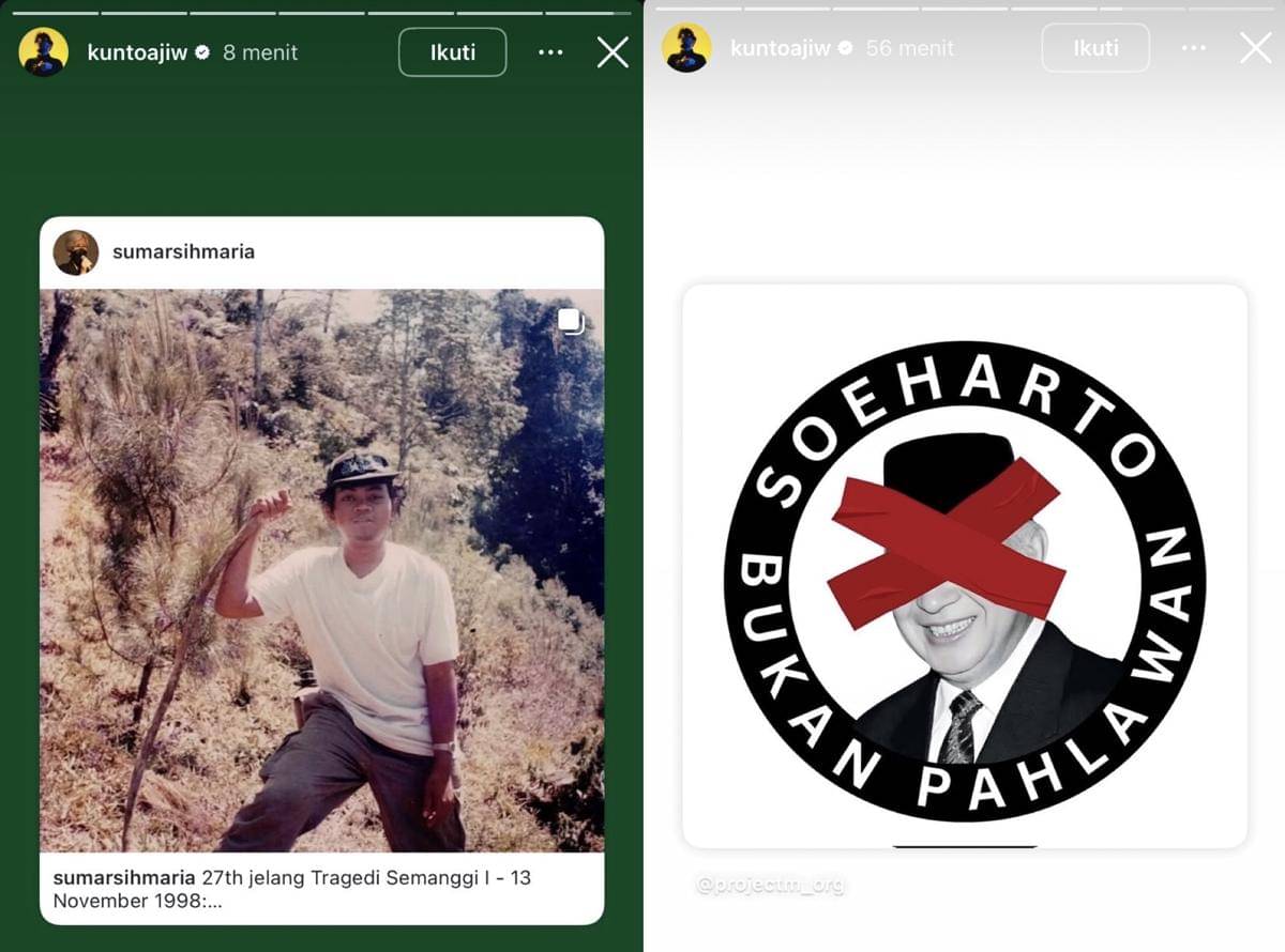artis soroti pemberian gelar pahlawan nasional untuk Soeharto (Instagram.com/kuntoajiw)