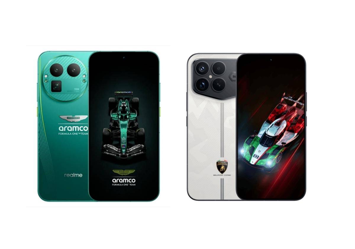 realme GT 8 Pro F1 Aston Martin Limited Edition (kiri) | Xiaomi Redmi K90 Pro Max Champion Edition (kanan)