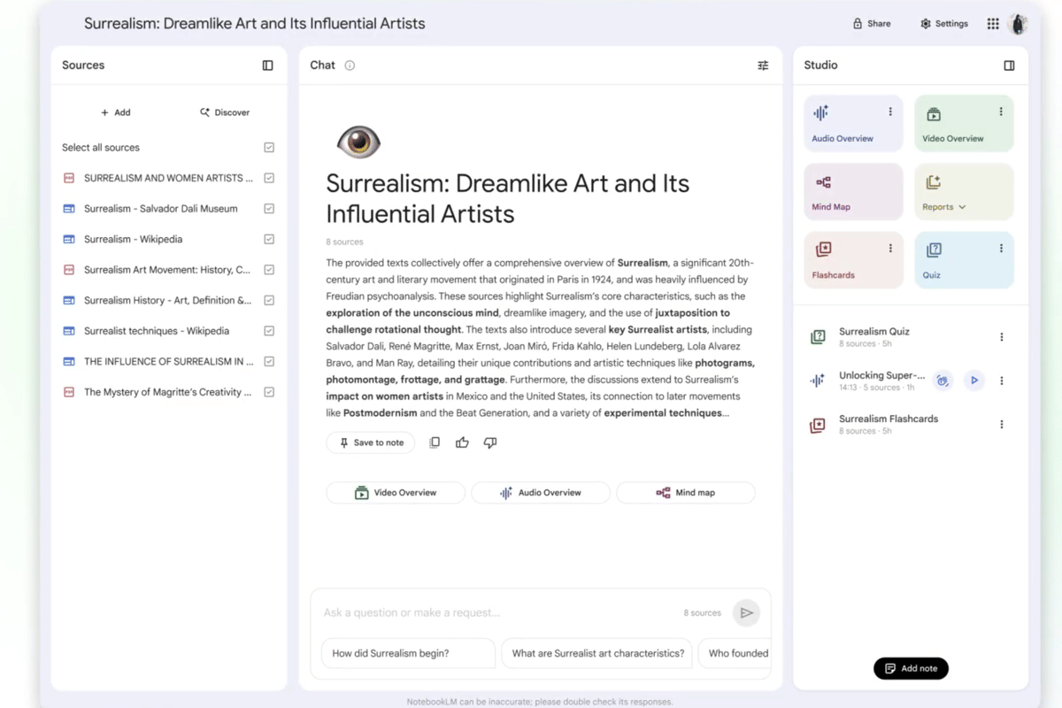 tampilan antarmuka NotebookLM