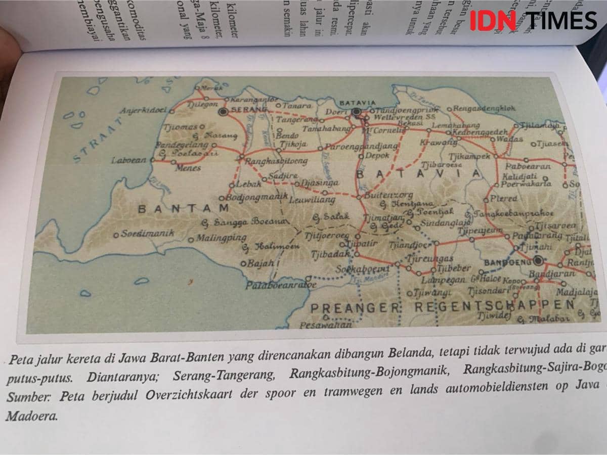 Peta Jalur Kereta dan rencana jalur Kereta Api Jakarta, Bogor dan Banten pada masa Hindia Belanda (IDN Times/Muhamad Iqbal) 