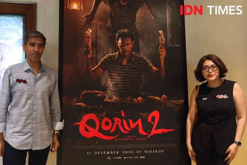 Susanti Dewi bersama Sunil Samtani di konferensi pers film Qorin 2