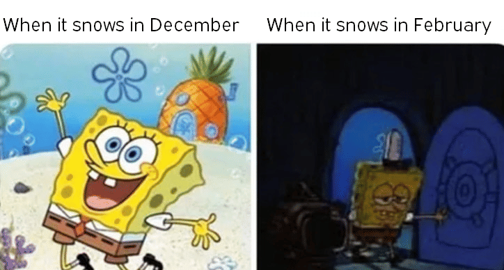 meme SpongeBob tentang salju