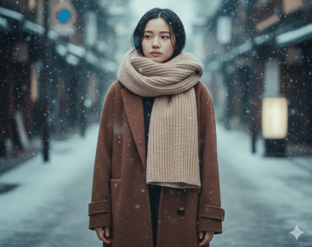 prompt gemini AI foto di tengah salju ala tren First Love