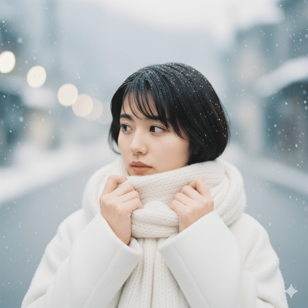 prompt gemini AI foto di tengah salju ala tren First Love