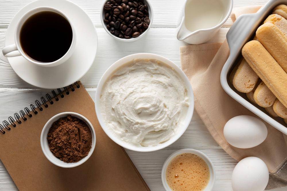 ilustrasi bahan membuat tiramisu 