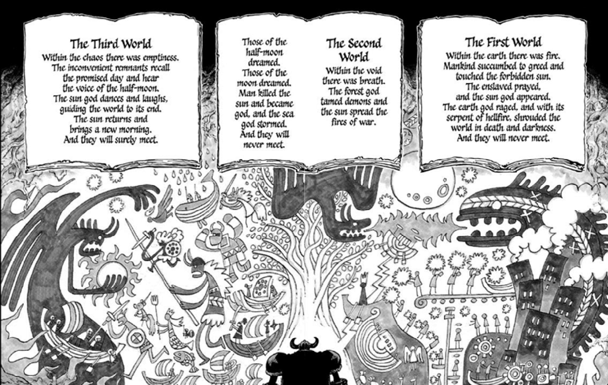 mural yang memperlihatkan pertempuran Luffy melawan Iblis