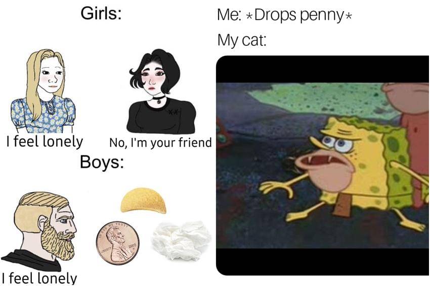 kolase meme SpongeBob tentang uang koin