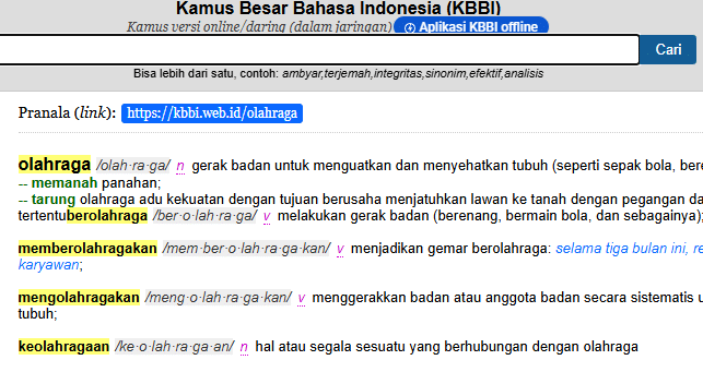 Kata olahraga dalam KBBI 