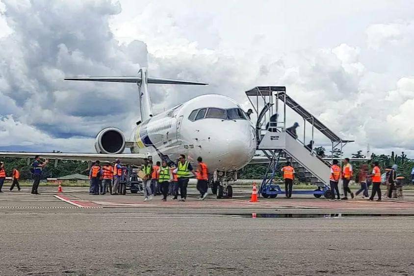 Ilustrasi pesawat mendarat di bandara (IDN Times/Endy Langobelen)