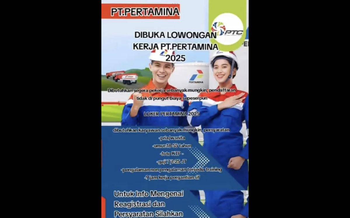 Informasi hoaks lowongan kerja Pertamina yang diunggah di Facebook