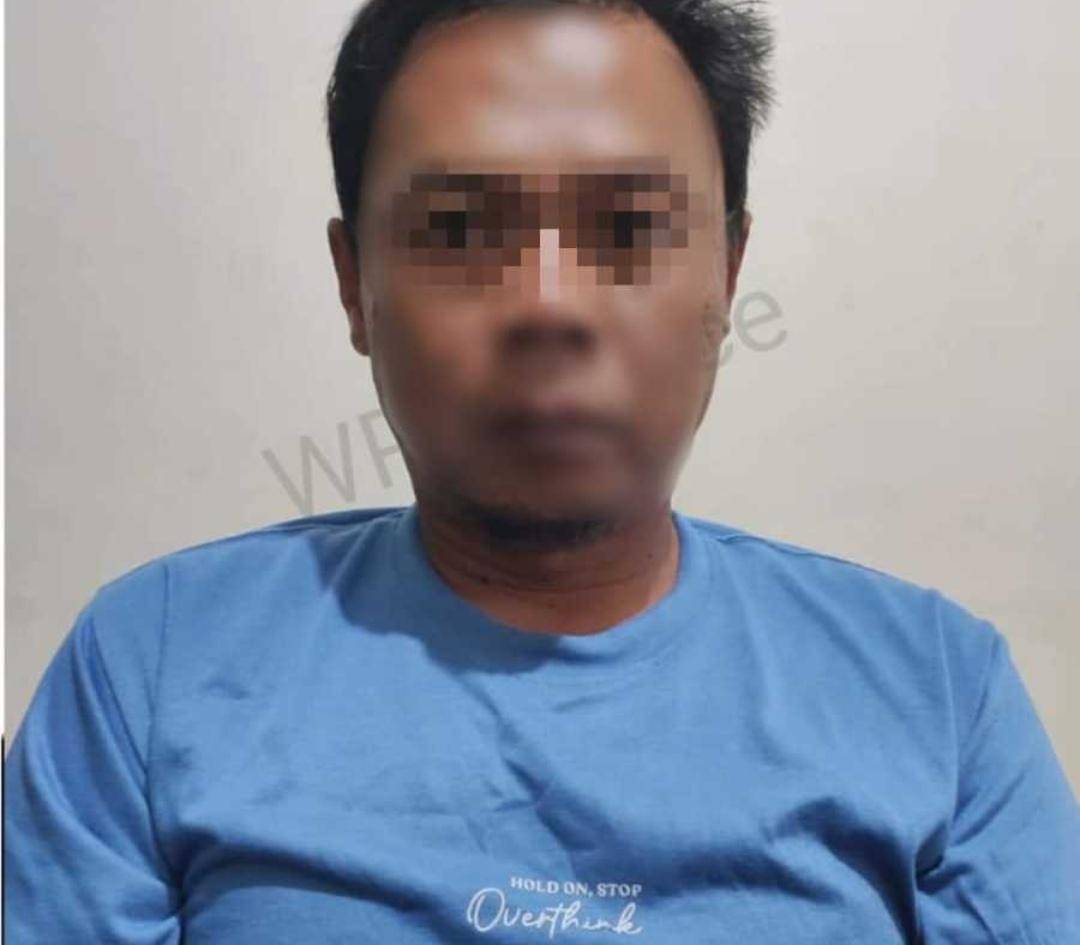Pelaku pelecehan seksual saat diringkus Polres OKU Selatan.