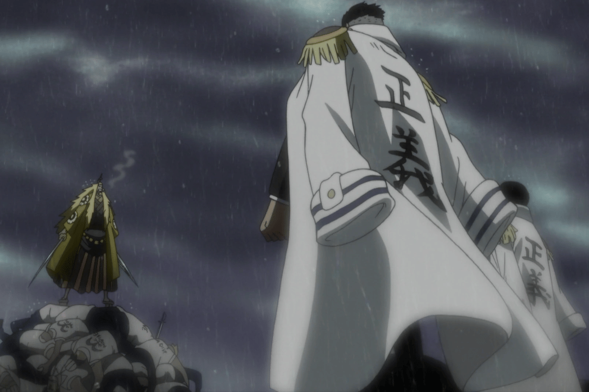 Shiki vs Monkey D Garp dan Sengoku.