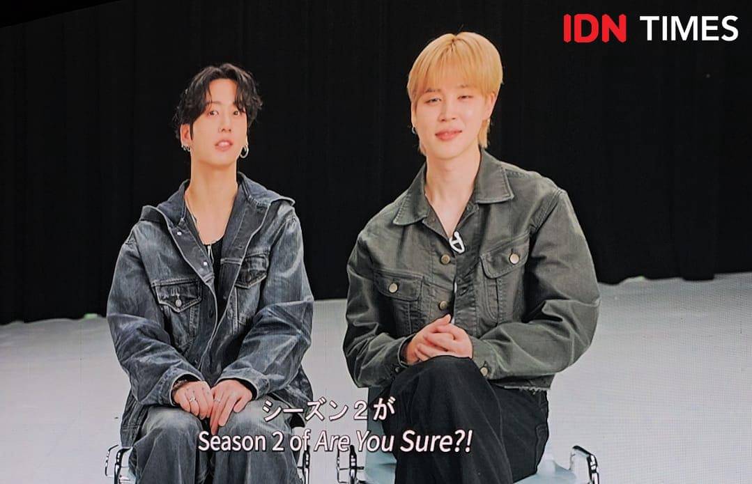 Tayangan Jungkook dan Jimin BTS menyapa penggemar di acara Disney+ Originals Preview di Disneyland, Hong Kong. (IDN Times/Deti Mega Purnamasari)