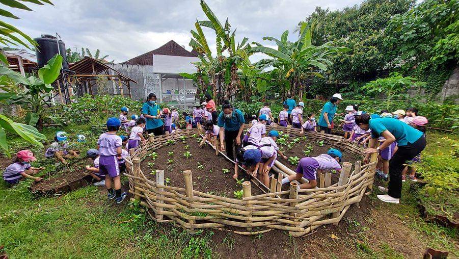 Kunjungan anak-anak TK Tunas Mekar Sari untuk belajar dan praktek pembibitan di Kebun Berdaya Tegeh Sari. (instagram.com/kebunberdaya)