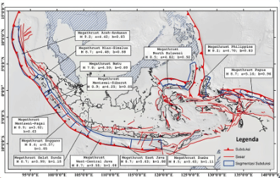 Peta zona megathrust di Indonesia