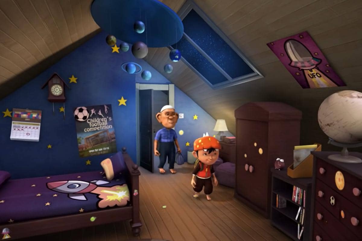 ilustrasi jendela kecil di bagian atap yang langsung memperlihatkan pemandangan langit bertabur bintang