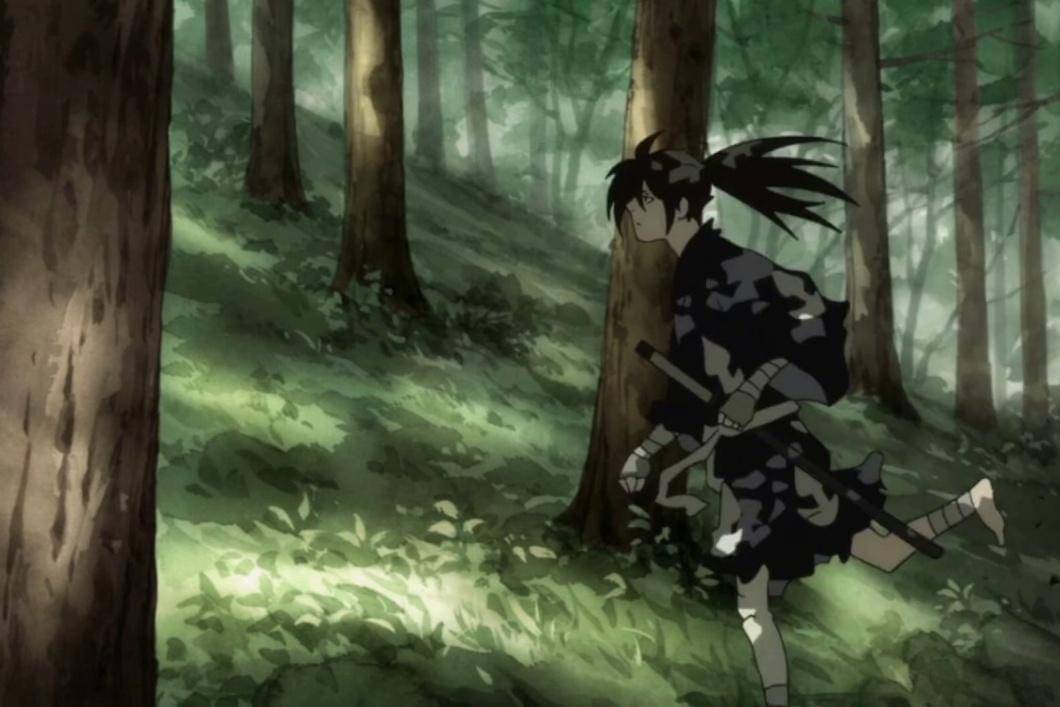 adegan Hyakkimaru berlari di hutan