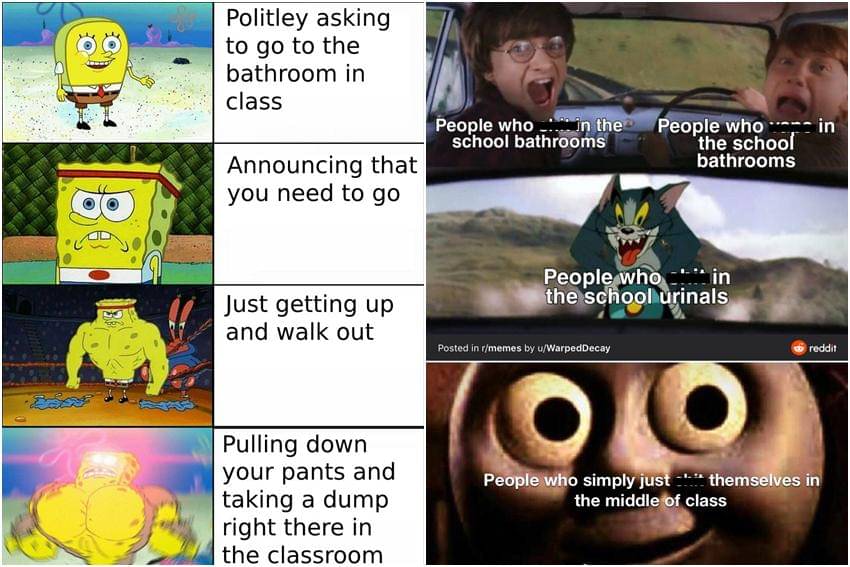 kolase meme kartun tentang toilet sekolah