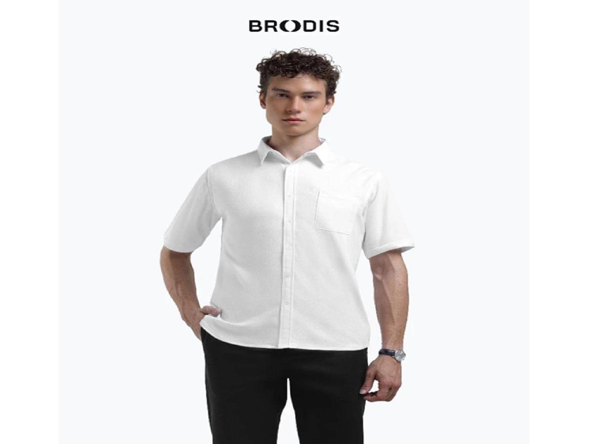 Broodis Kemeja Pria Lengan Pendek Polos White SOFTEE/MONTY Slimfit