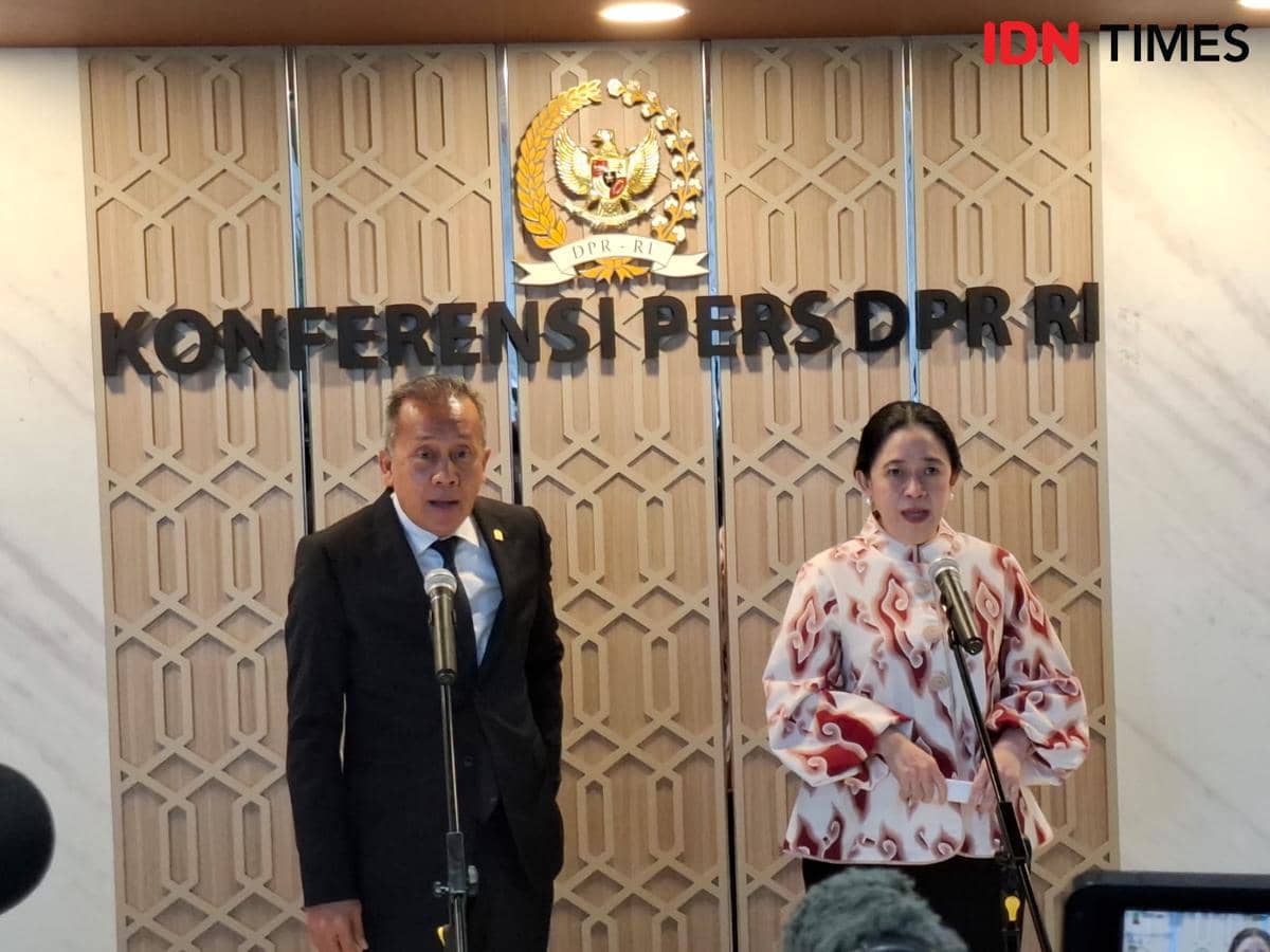 Puan Maharani dan Saan Mustopa jumpa pers di Gedung DPR RI