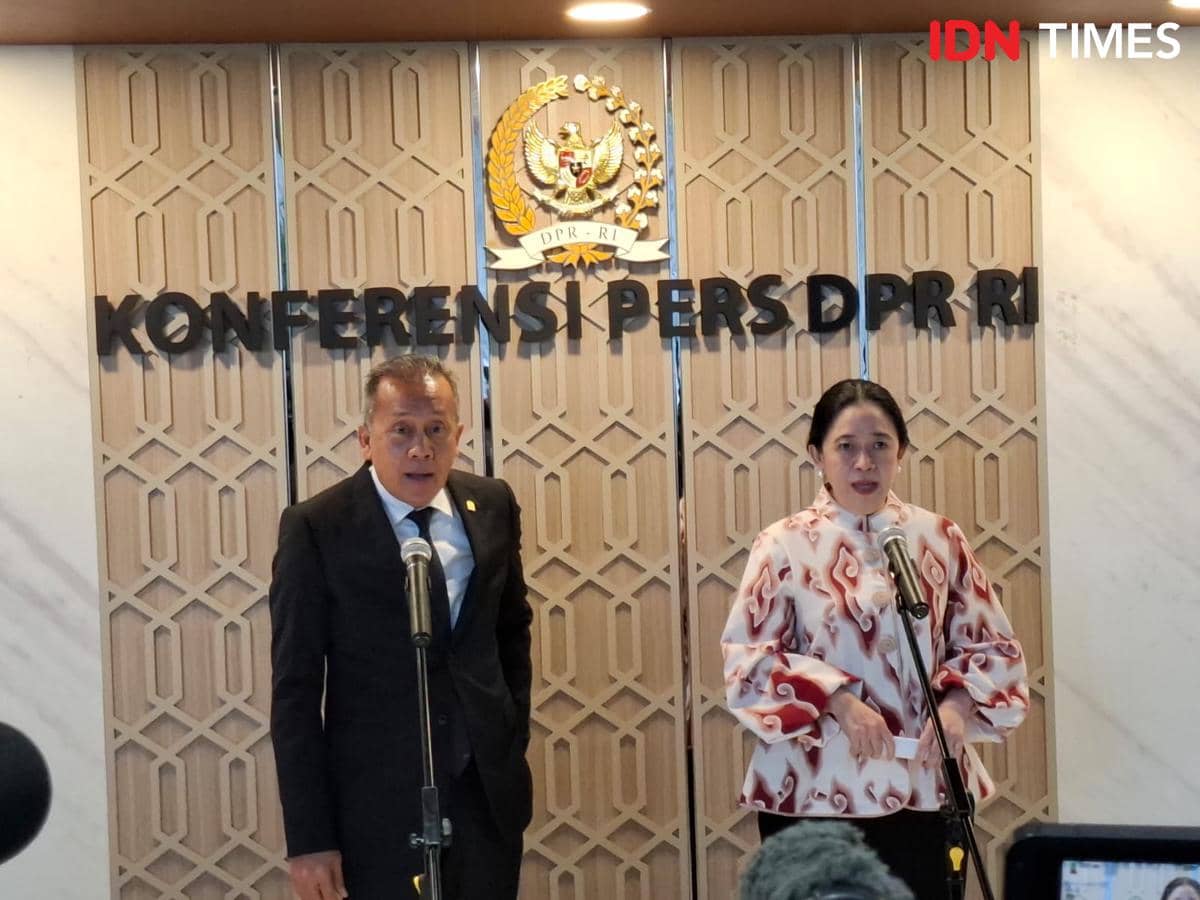 Puan Maharani dan Saan Mustopa jumpa pers di Gedung DPR RI