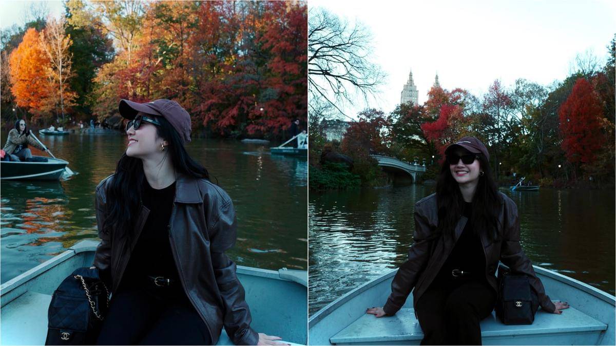 Febby Rastanty naik perahu di Central Park. 