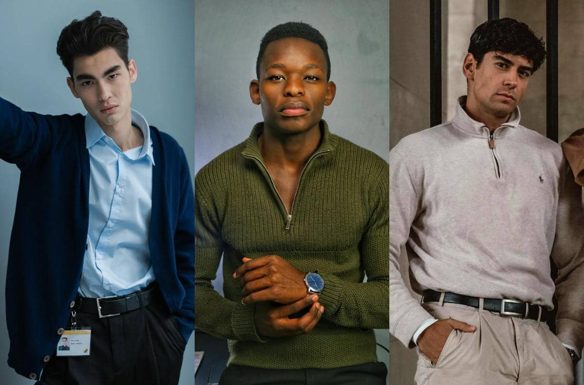 Ilustrasi sweater cardigan, ritsleting, dan polo