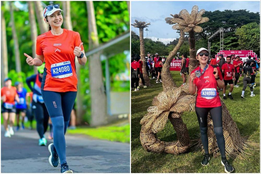 Potret Ira Wibowo ikut Borobudur Marathon 2025.