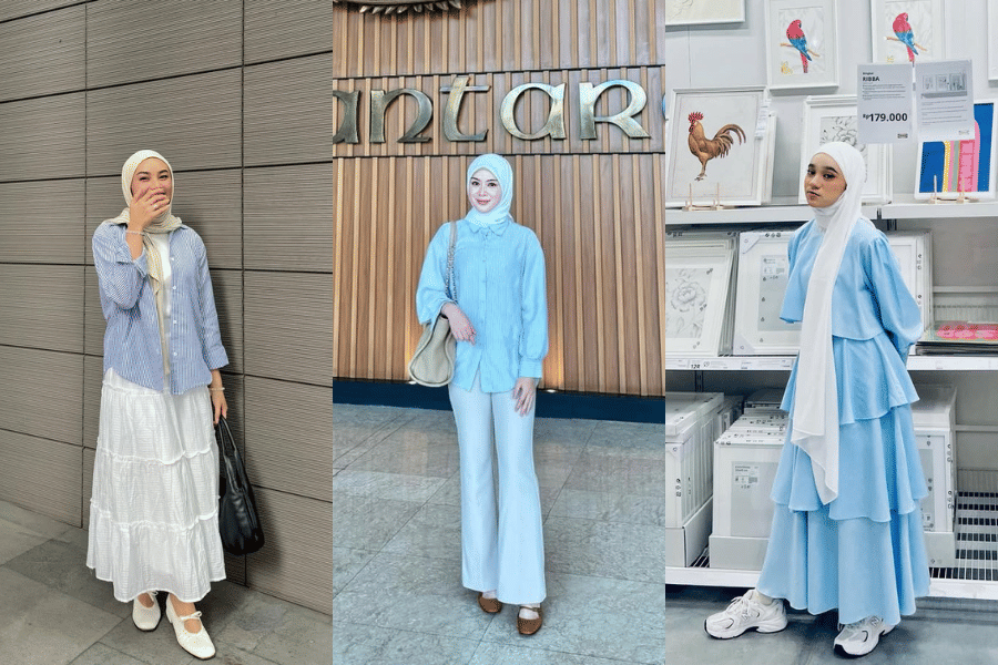 padu padan OOTD blue sky untuk hijabers