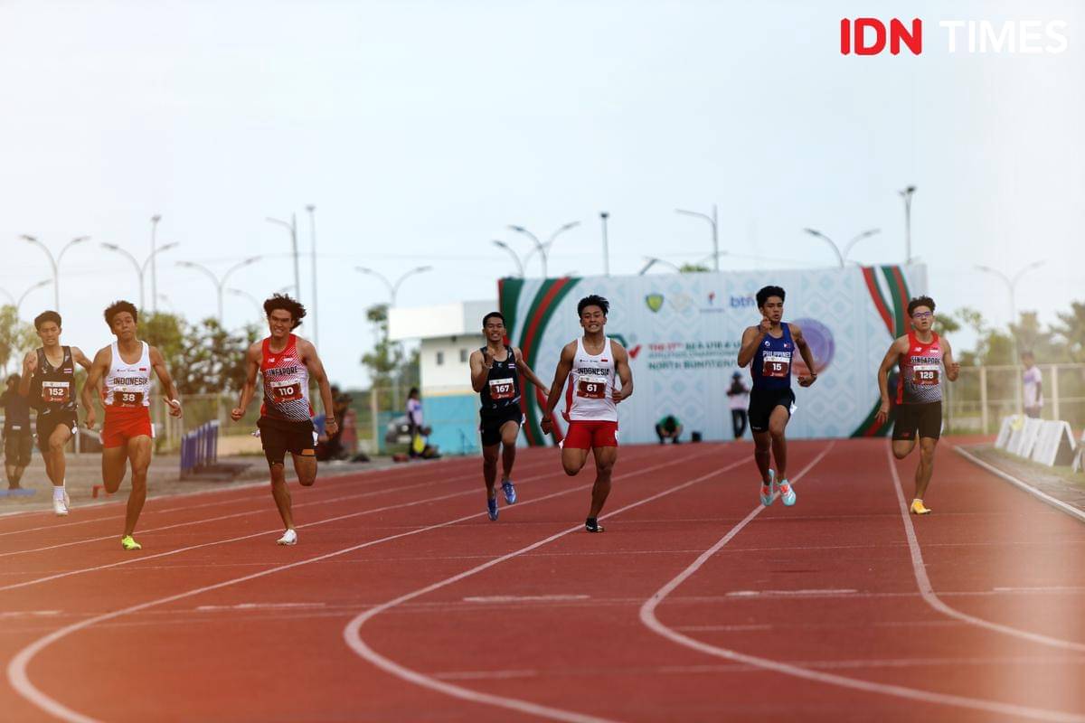 Aksi para atlet berbagai negara di Kejuaraan Atletik ASEAN U-18 dan U-20 di Stadion Madya Atletik Sumut (dok.Pemprov Sumut)