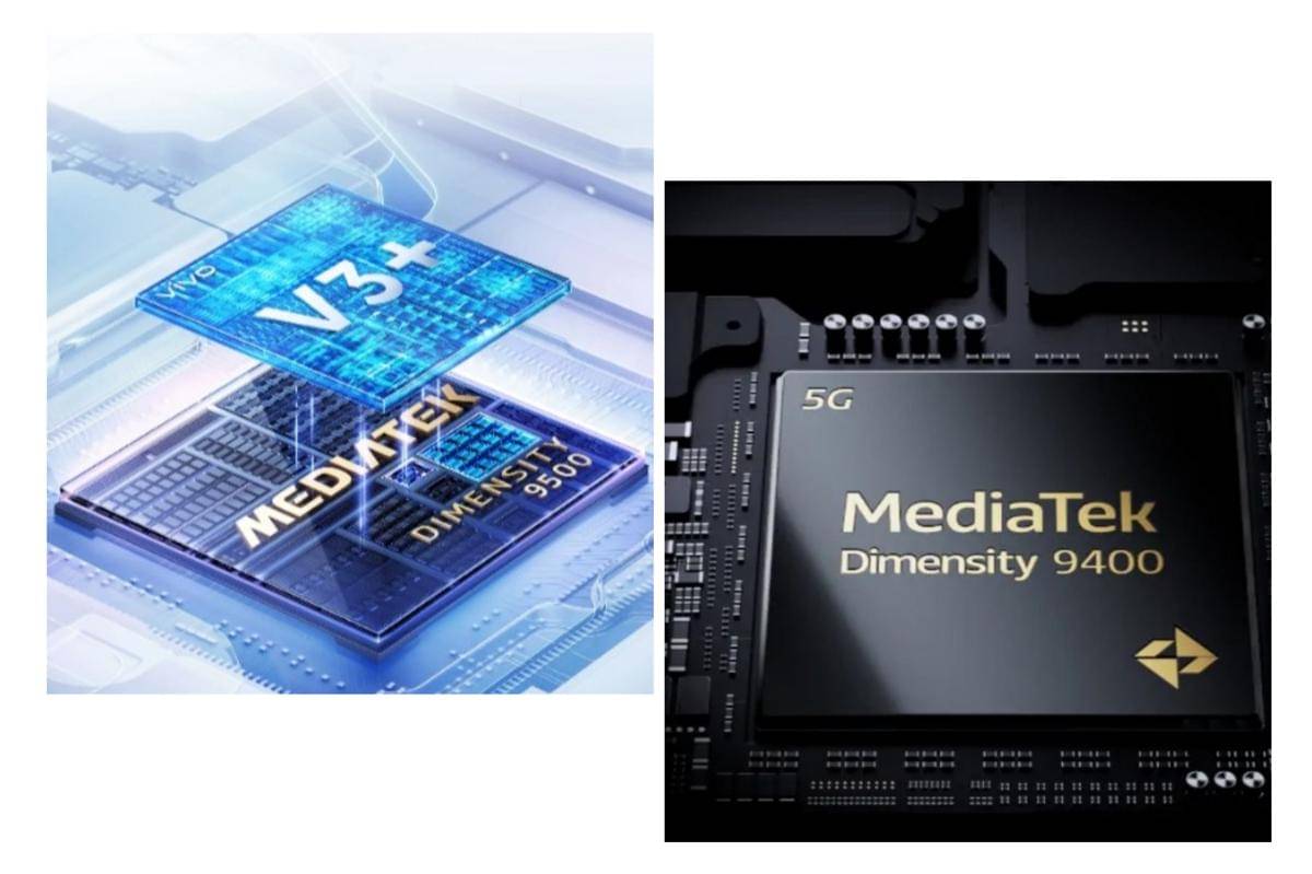 ilustrasi prosesor MediaTek Dimensity 9500 (kiri) dan MediaTek Dimensity 9400 (kanan)