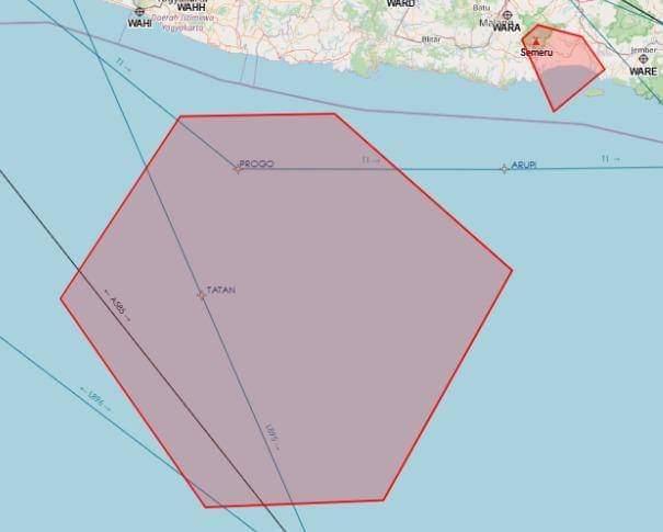 Area penerbangan di sekitar Gunung Semeru 