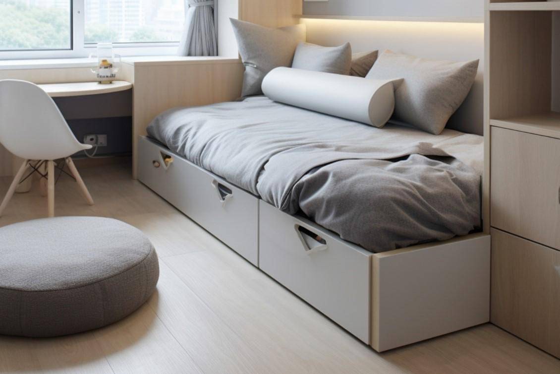 ilustrasi tempat tidur dengan hidden storage
