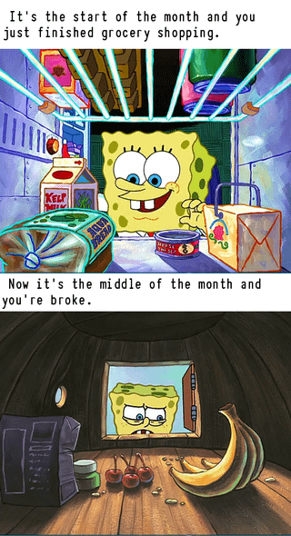 meme SpongeBob momen belanja bulanan