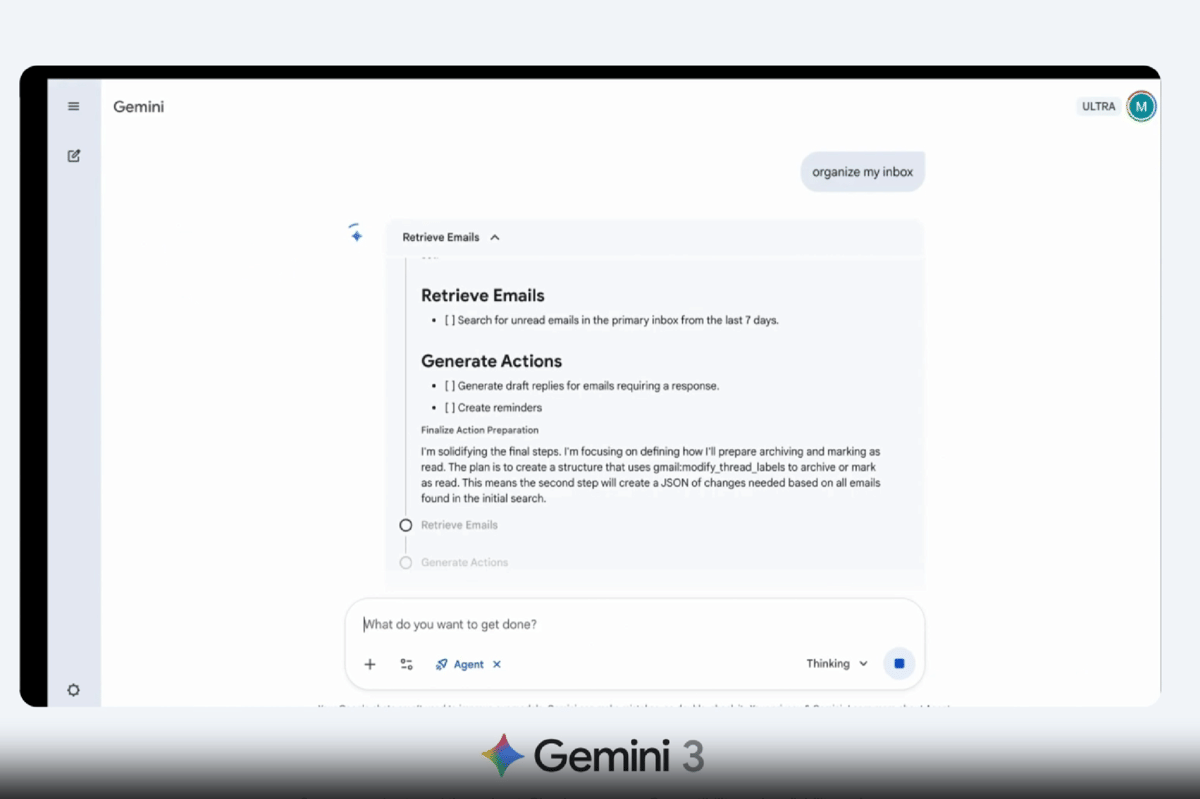 kemampuan agentic Gemini 3 dalam mengatur inbox email pengguna