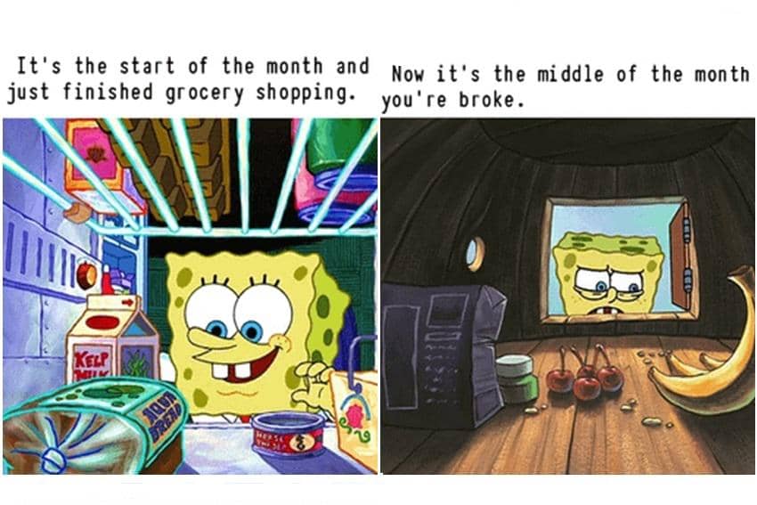 meme SpongeBob momen belanja bulanan