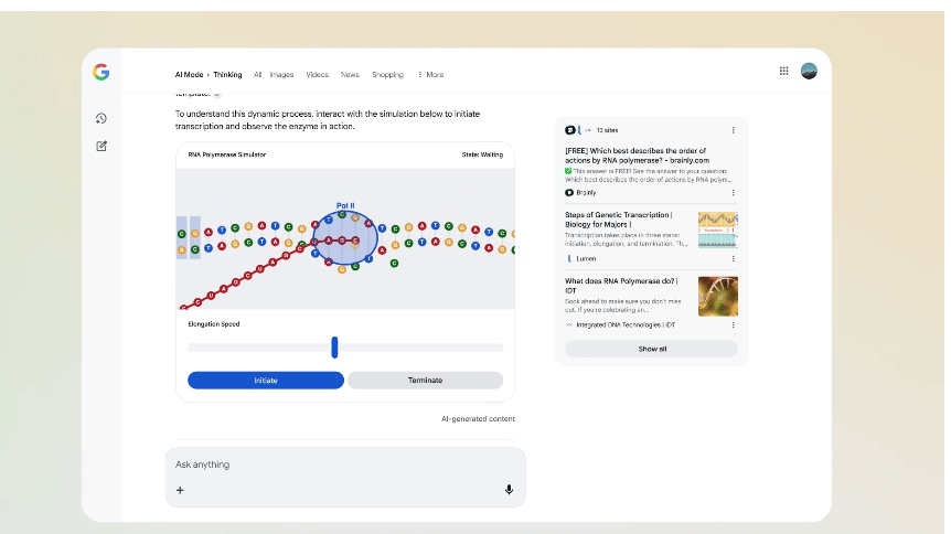 cara kerja RNA polimerase menggunakan Gemini 3