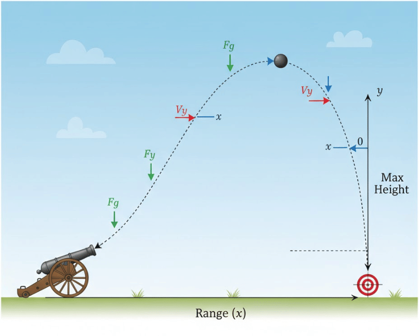 ilustrasi gerak parabola dalam pelajaran fisika