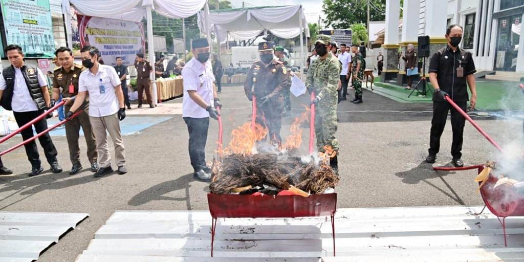 Pemusnahan barang bukti kejahatan narkotika, pencurian, kekerasan, perdagangan orang, hingga pornografi oleh Kejaksaan Negeri Lampung Selatan