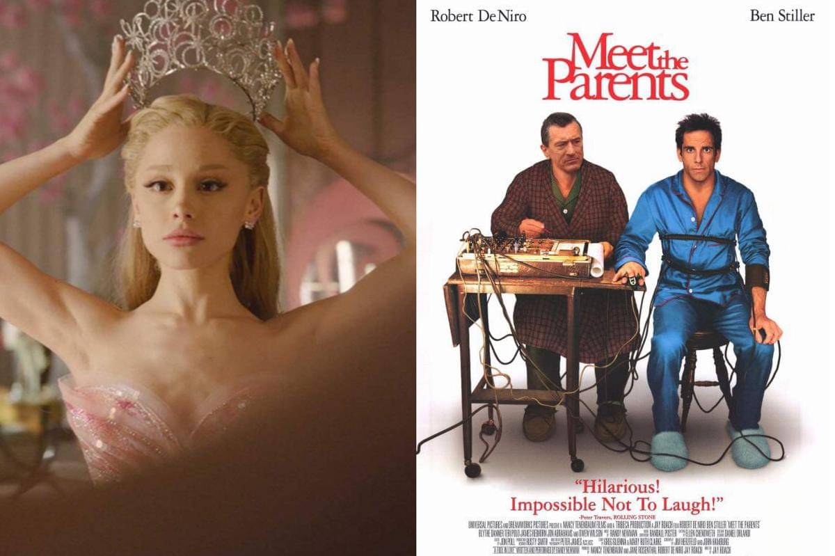 Ariana Grande dalam film Wicked: For Good dan poster film Meet the Parents