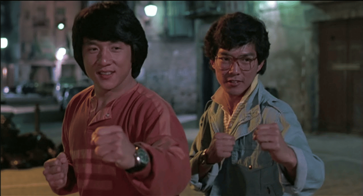 Jacky Chan Yuen Biao Wheels on Meals.. (Dok. Orange Sky Golden Harvest/Wheels on Meals)