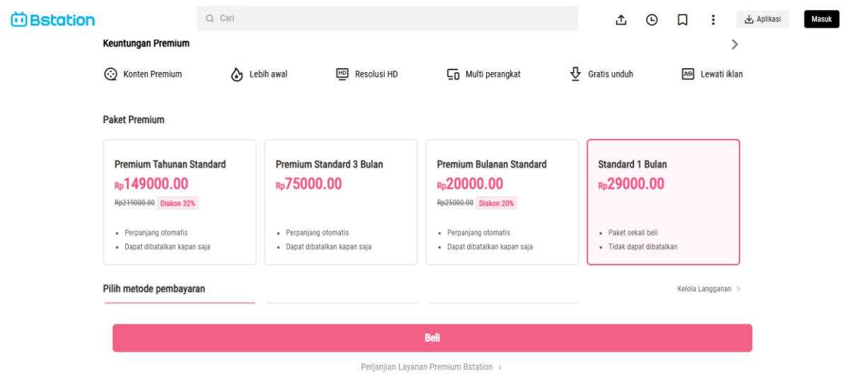 biaya langganan Bstation