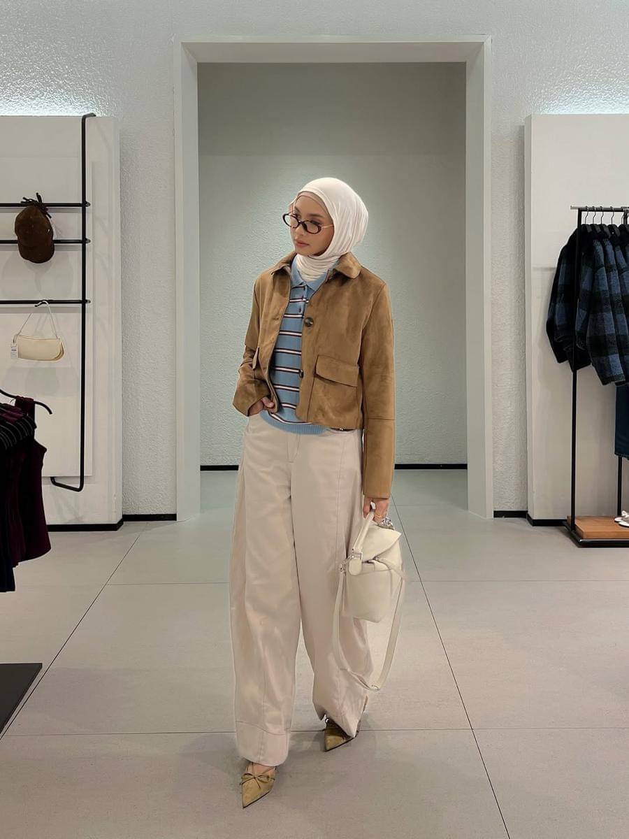 referensi ootd hijab pakai barrel pants untuk ke kantor 