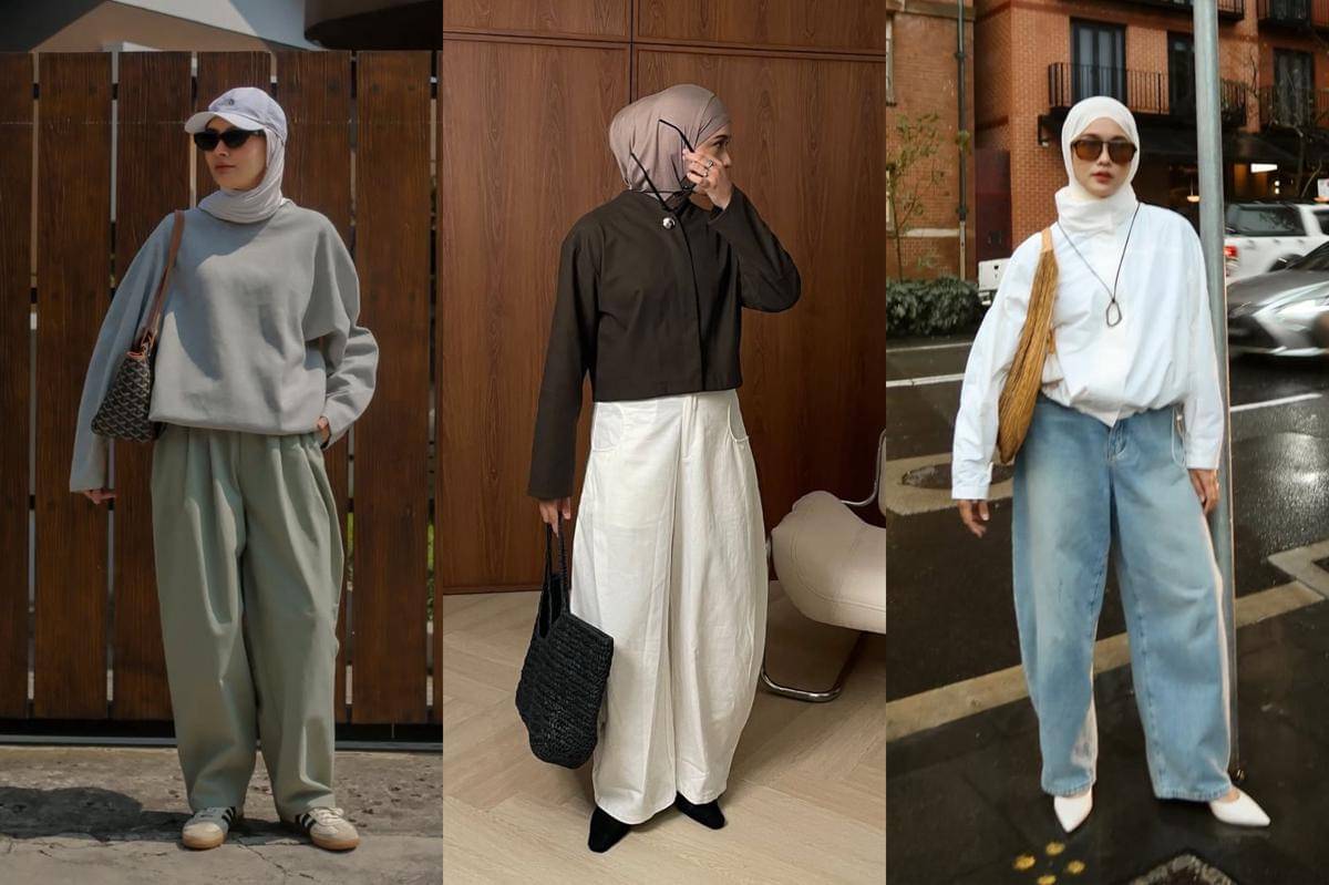 referensi ootd hijab pakai barrel pants untuk ke kantor