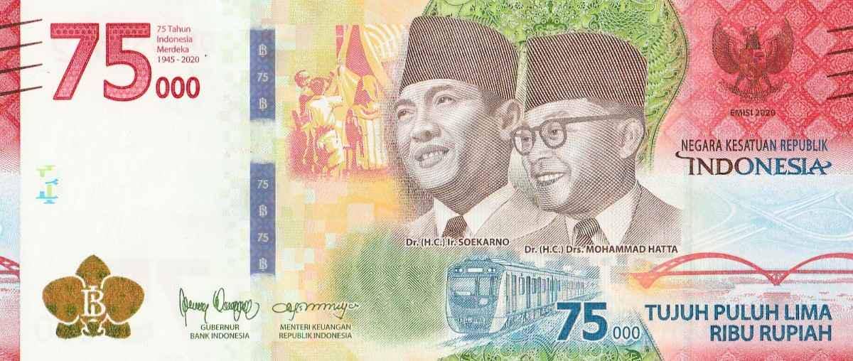 Ilustrasi uang kertas 75ribu rupiah yang elegan dengan gambar pahlawan