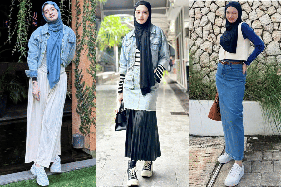 Mix and Match Hijab Denim ala Inara Rusli
